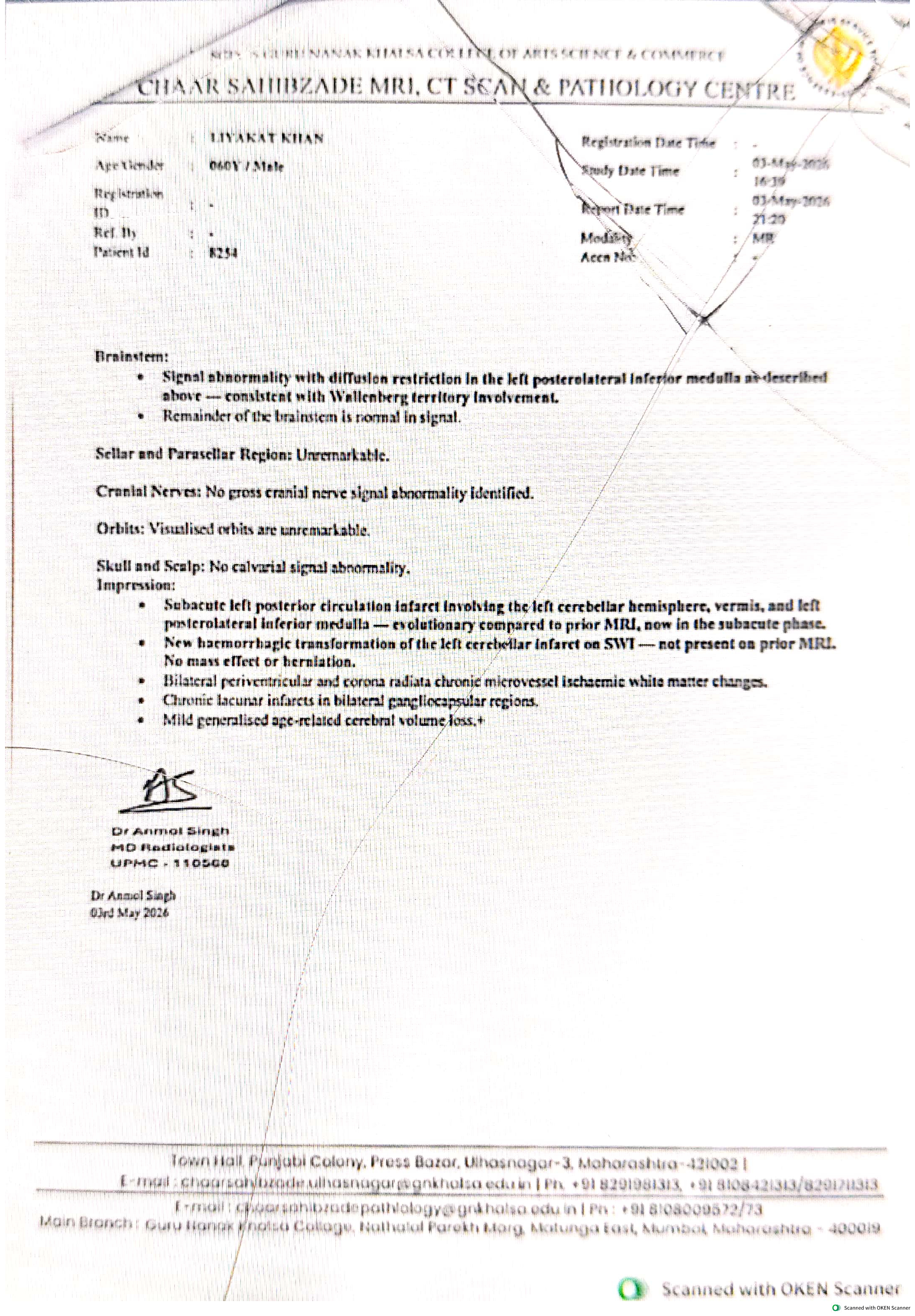 Patient MRI Brain Report - Chaar Sahibzade Centre
